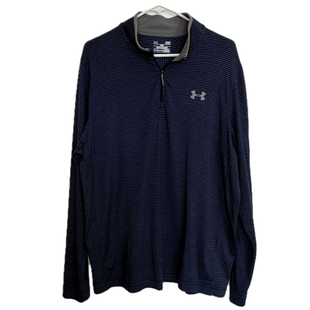Under Armour ColdGear Men's Large 1/4 Quarter Zip Loose Pullover Blue Striped